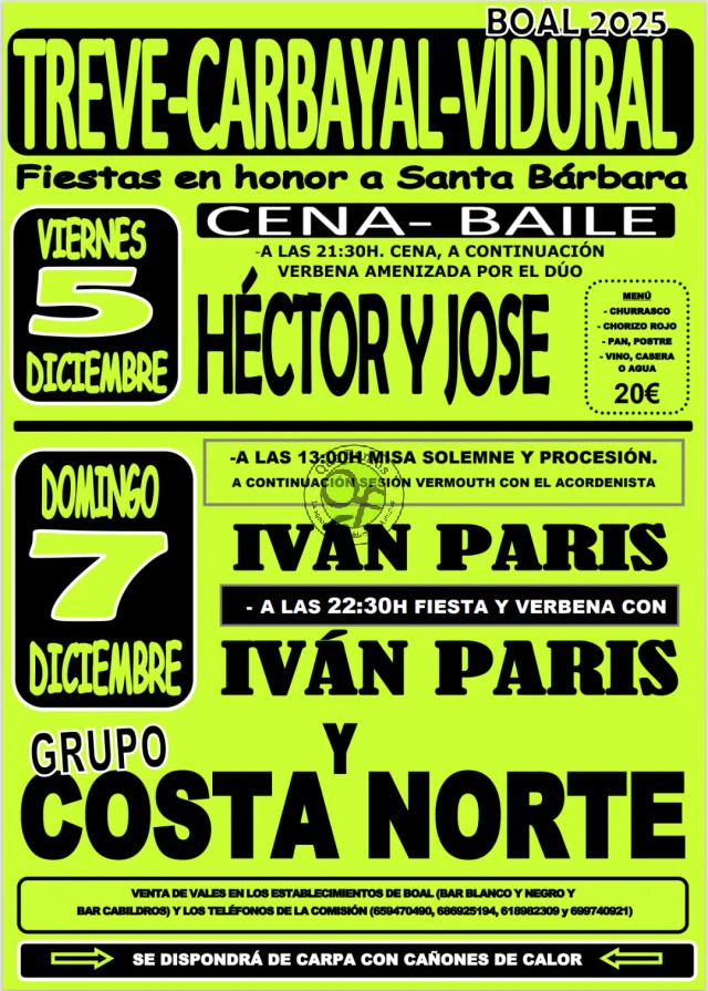 Fiestas de Santa Bárbara 2025 en Trevé, Carbayal y Vidural