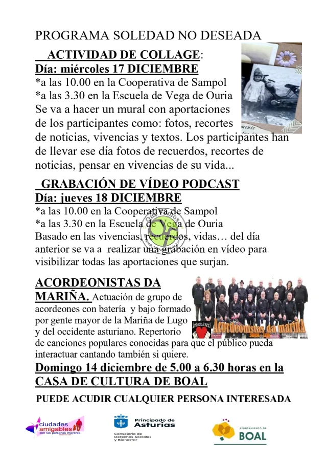 El Programa Soledad no Deseada cierra el 2025 en Boal compartiendo recuerdos y música
