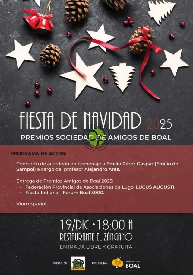 La Sociedad Amigos de Boal celebra su tradicional Fiesta de Navidad el próximo viernes