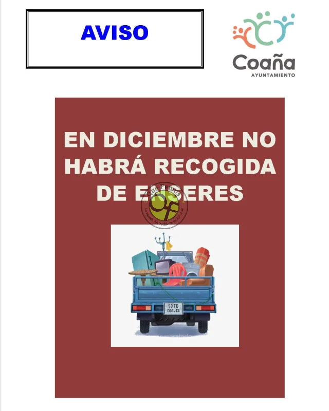 En diciembre no habrá recogida de enseres
