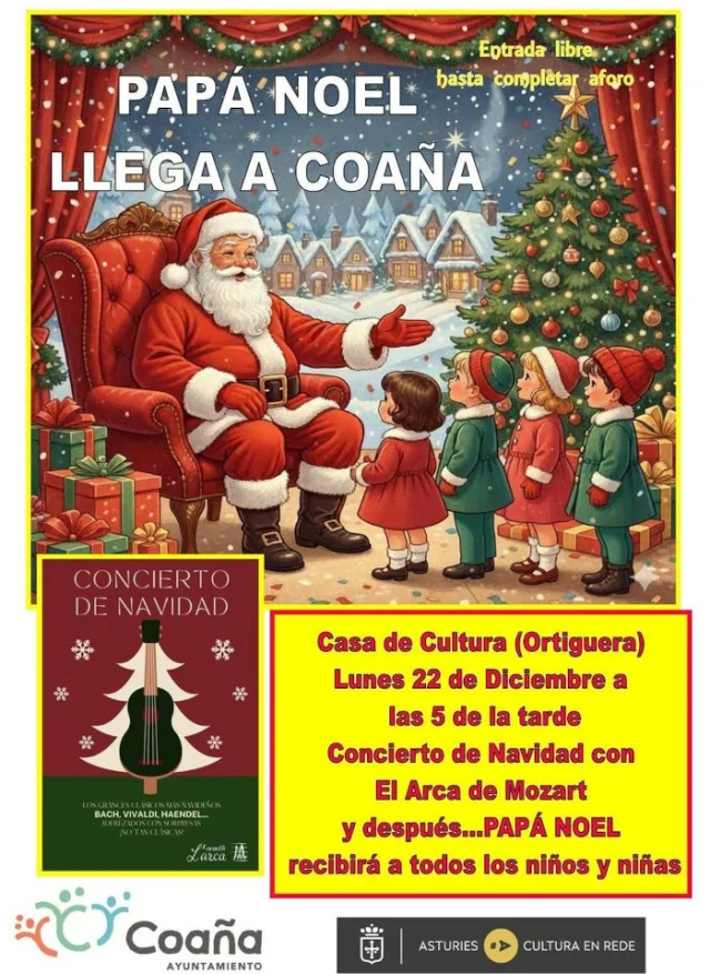 Coaña recibe a Papá Noel tras el Concierto de Navidad de El Arca de Mozart