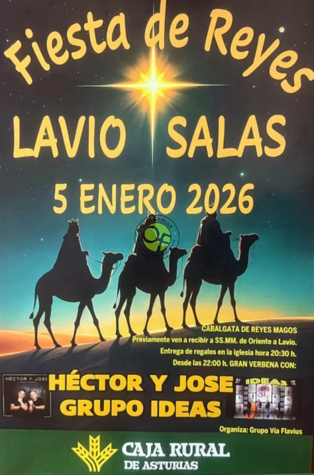 Cabalgata de Reyes 2026 en Lavio y verbena con Héctor & Jose y el grupo Ideas
