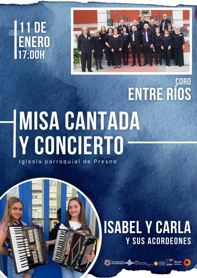 Misa cantada y concierto en Presno de la Coral Entre Ríos y las acordeonistas Isabel y Carla