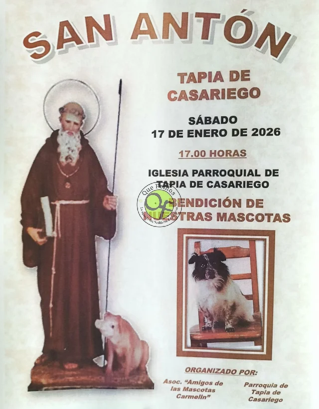 Las mascotas tapiegas recibirán la bendición de San Antón el próximo sábado