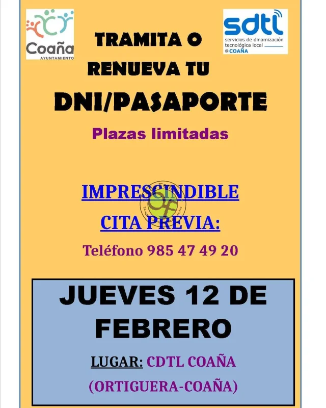 Renovación o tramitación del DNI y el pasaporte en Coaña