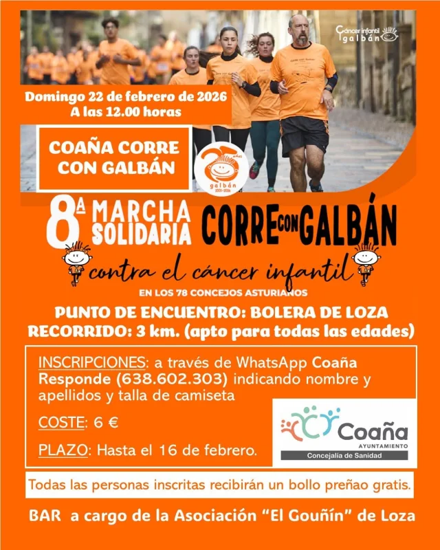 Coaña se suma a la 8ª Marcha Solidaria Corre con Galbán 2026