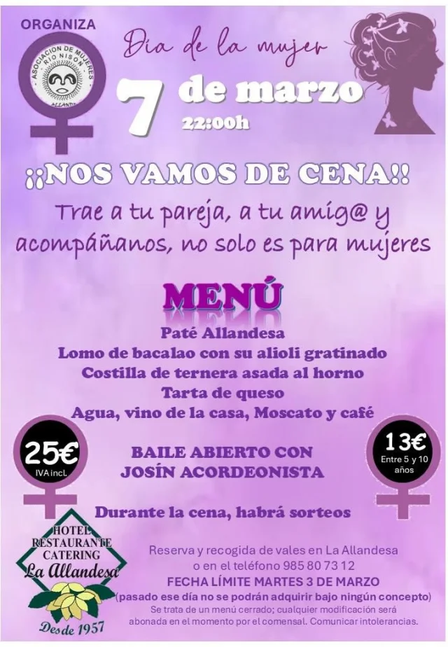 Cena-Baile en Pola de Allande para celebrar el Día de la Mujer 2026