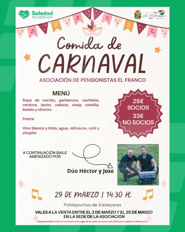 Comida de Carnaval de la Asociación de Pensionistas El Franco 2026