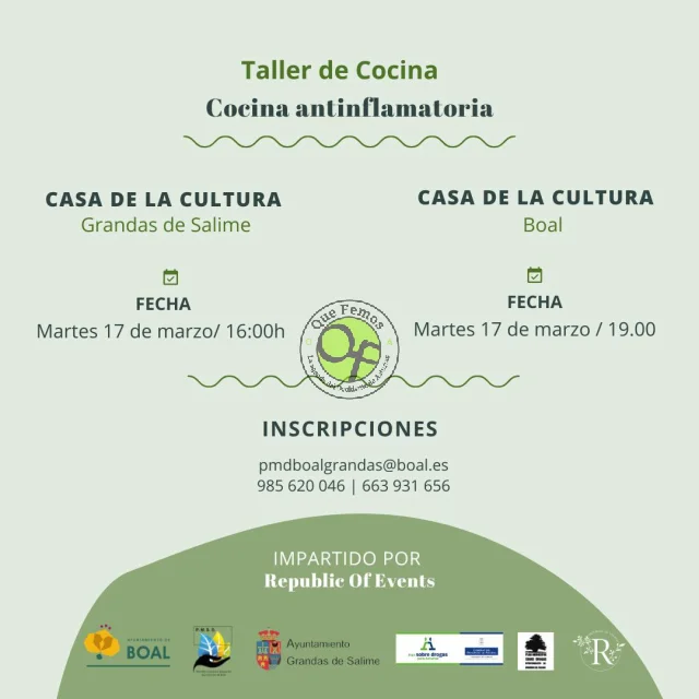 Taller de cocina antinflamatoria en Grandas de Salime y Boal