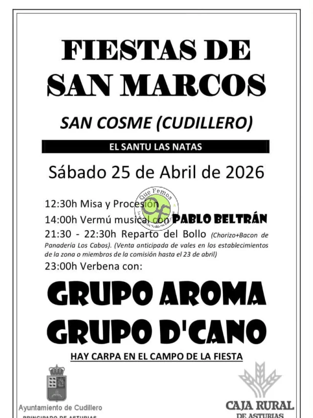 Fiestas de San Marcos 2026 en San Cosme