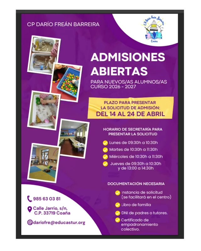 El Colegio Darío Freán Barreira de Jarrio abre las admisiones para el curso 2026-2027