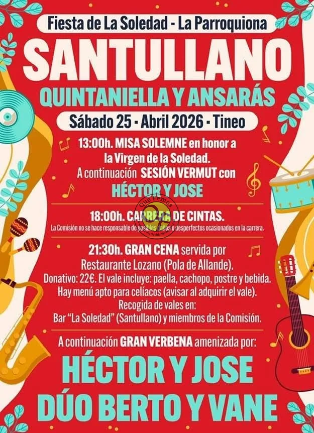 Fiesta de La Soledad en La Parroquiona de Santullano-Quintaniella y Ansarás 2026