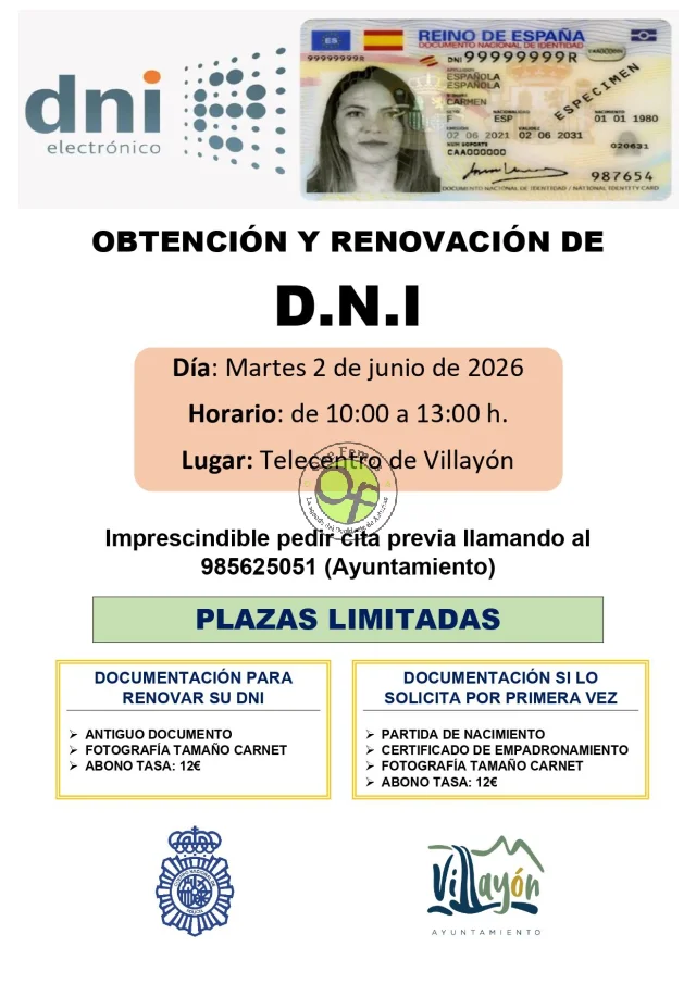 Tramitación o renovación del DNI en Villayón