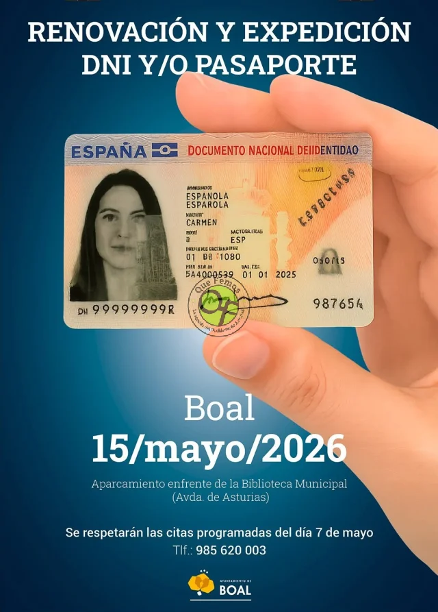 Renovación/expedición del DNI y el pasaporte en Boal
