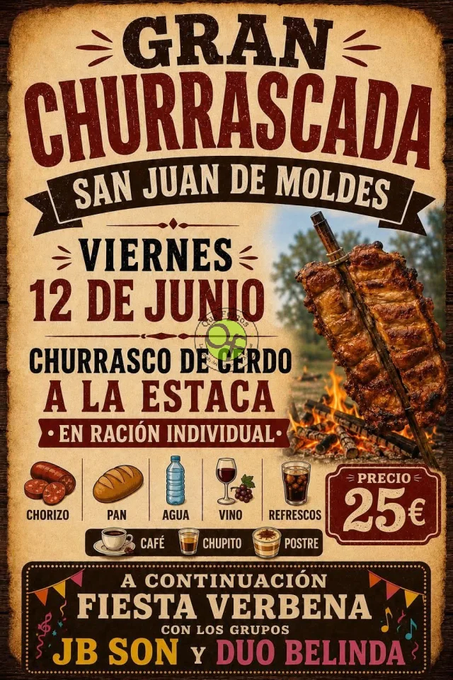 Noche de churrascada y fiesta en San Juan de Moldes
