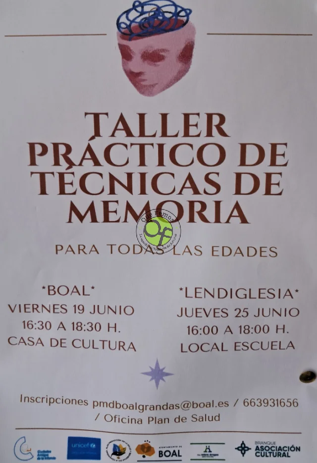 Taller práctico de técnicas de memoria para todas las edades en Boal y Lendiglesia