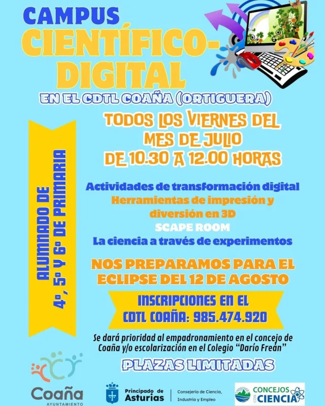 El CDTL de Coaña organiza un Campus Científico-Digital para 4º, 5º y 6º de Primaria
