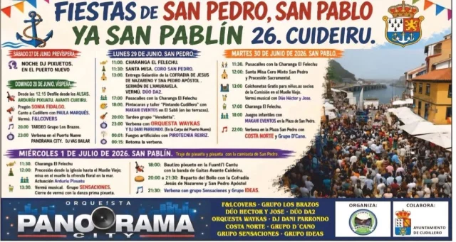Fiestas de San Pedro, San Pablo y San Pablín 2026 en Cuideiru/Cudillero