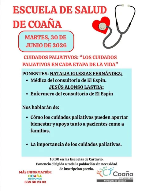 La Escuela de Salud de Coaña hablará sobre los cuidados paliativos