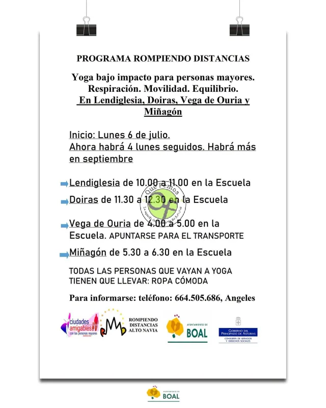 Taller de yoga de bajo impacto para personas mayores en Lendiglesia, Doiras, Vega de Ouria y Miñagón