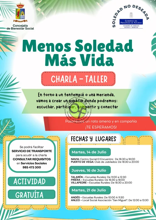 La Concejalía de Bienestar Social del Ayuntamiento de Navia organiza charlas-taller bajo el lema 