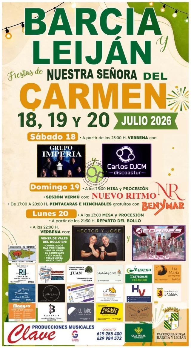 Fiestas del Carmen 2026 en Barcia y Leiján