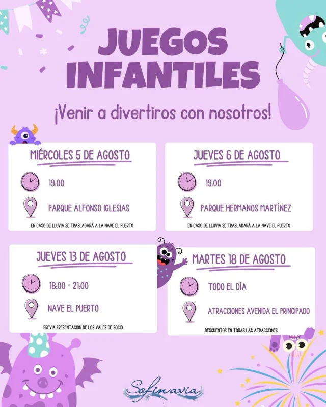 Estas son las actividades infantiles que organiza Sofinavia para este mes de agosto