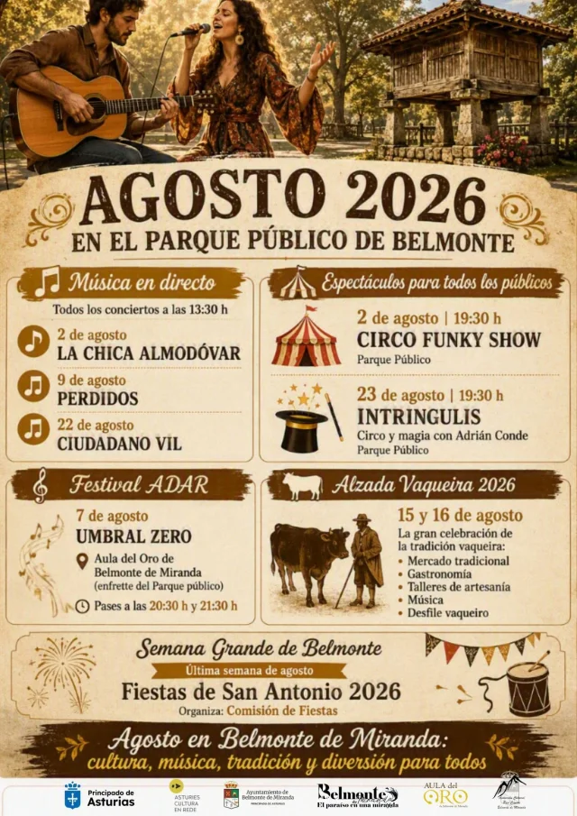 El Parque Público de Belmonte de Miranda acogerá un sinfín de actividades este verano 2026