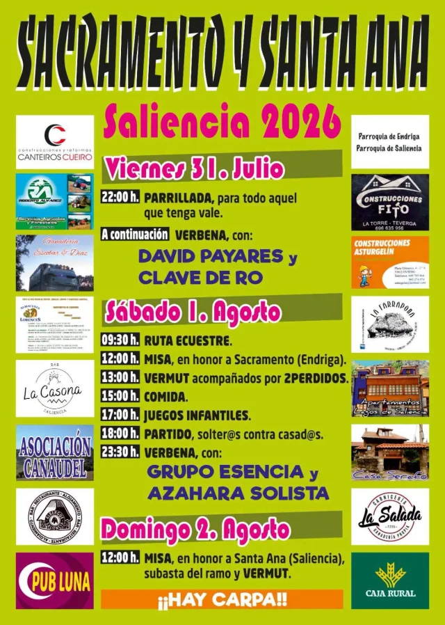 Fiestas de Sacramento y Santa Ana 2026 en Saliencia