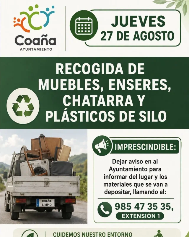Recogida de enseres en Coaña: agosto 2026