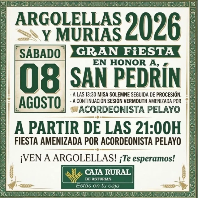 Fiesta de San Pedrín 2026 en Argolellas y Murias