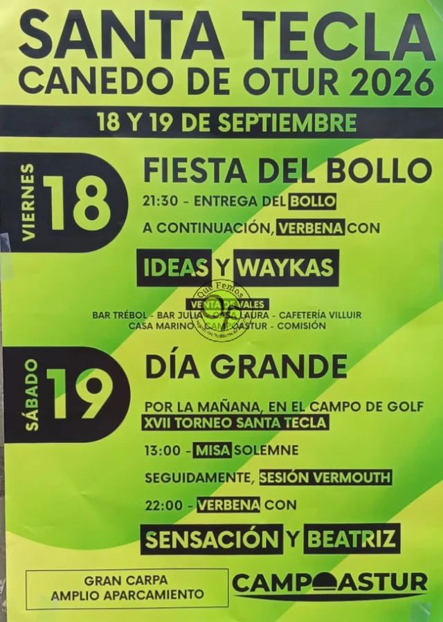 Fiestas de Santa Tecla 2026 en Canedo de Otur