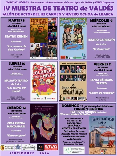 La IV Muestra de Teatro de Valdés 2026 se desarrollará del 8 al 13 de septiembre