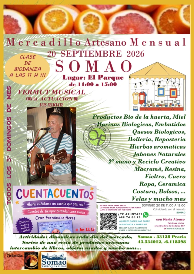 El Mercadillo Artesano Mensual de Somao de este mes de septiembre bailará al ritmo de Luis Feliciate