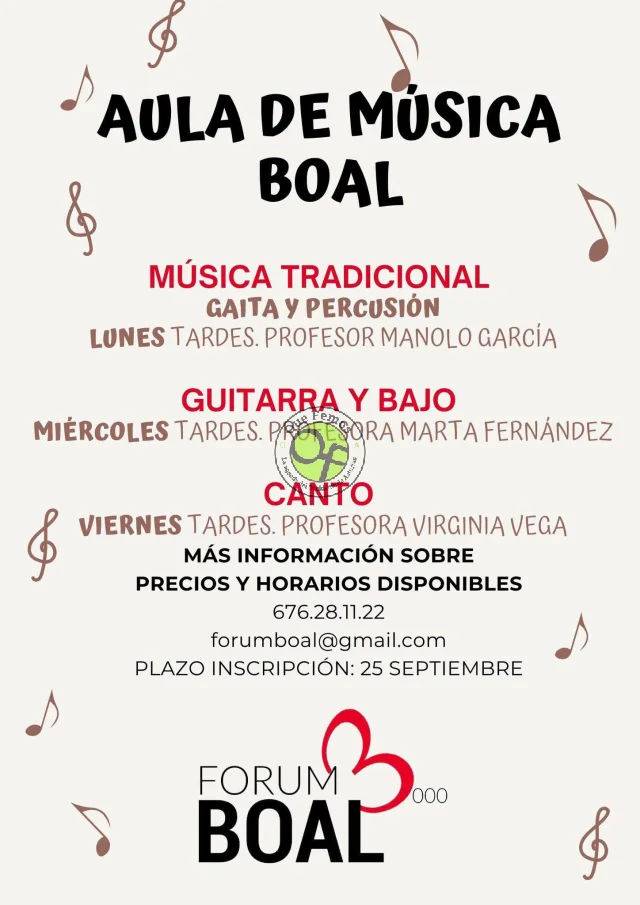 Abiertas las inscripciones en el Aula de Música de Boal