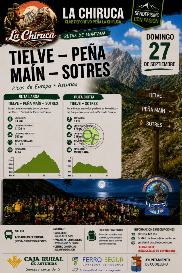 El Grupo de Montaña La Chiruca organiza una nueva jornada de senderismo en los Picos de Europa: Tielve-Peña Maín-Sotres