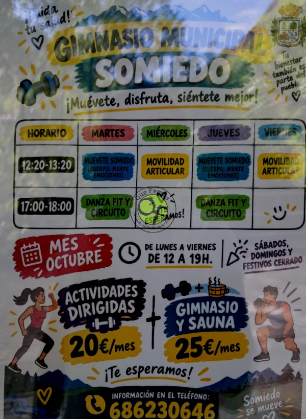 El Gimnasio Municipal de Somiedo presenta su programación de actividades para el mes de octubre