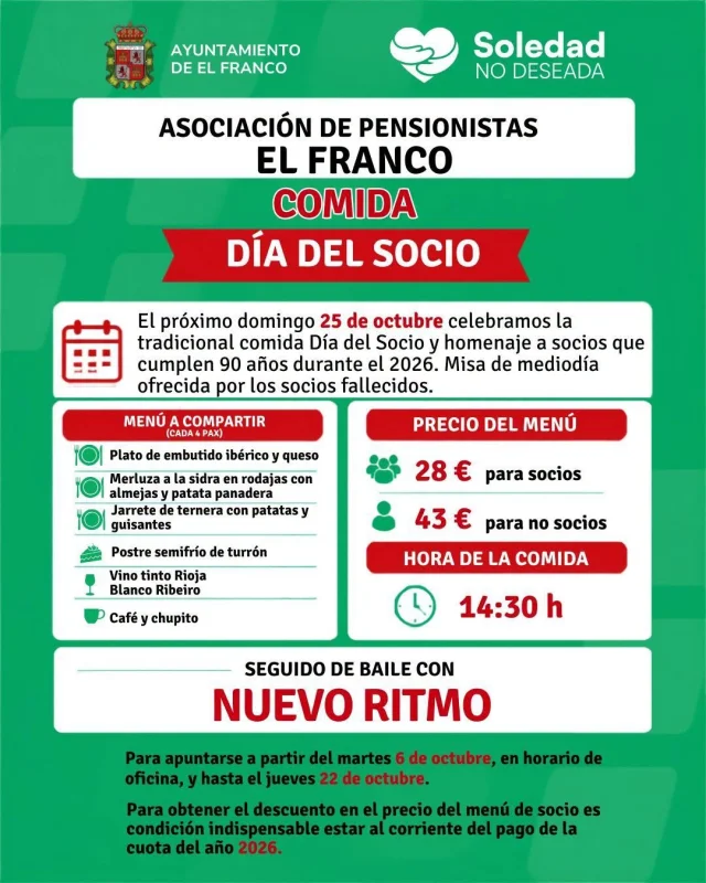 La Asociación de Pensionistas de El Franco celebra su comida del Día del Socio 2026