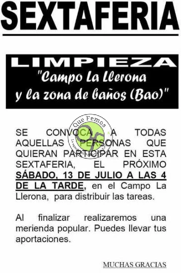 Sextaferia para limpieza del Campo La Llerona y el Bao