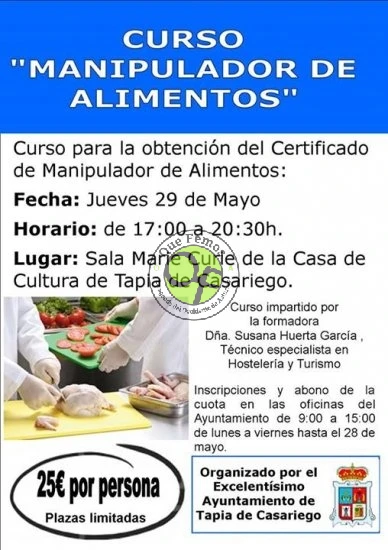 Curso de manipulador de alimentos en Tapia